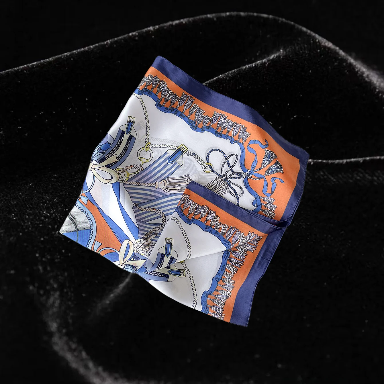 Luxury Satin Square Scarf Women's Vintage Equestrian Horse Print Headscarf Turban Wrap Neckerchief Contrast Border 3 Colors