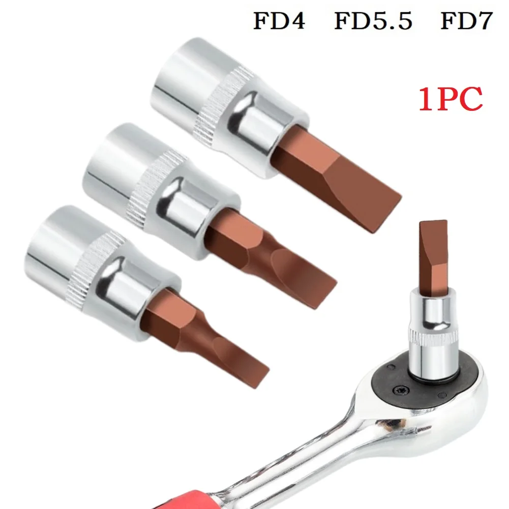 1pcs 6.3mm Shank FD Slotted Screwdriver Bits FD4 FD5.5 FD7 Chrome Vanadium Steel Drive Socket Wrench Head Hand Tools New In