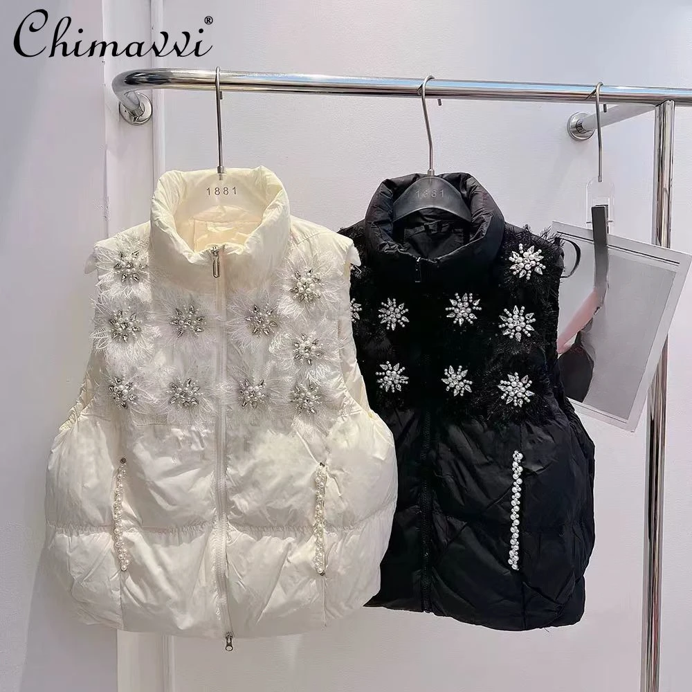 Süße Mädchen Weste Jacke frauen Winter Neue Koreanische Schwere Diamant Dreidimensionale Blume Verdickt Warme Daunen Baumwolle Westen Mantel