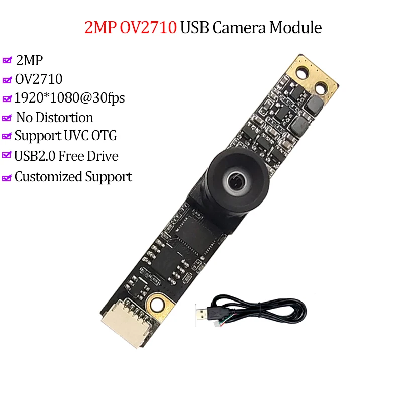 2MP OV2710 USB2.0 Camera Module 30fps 95 Degree No Distortion FF Fixed Focus High Speed UVC Free Drive OTG Webcam