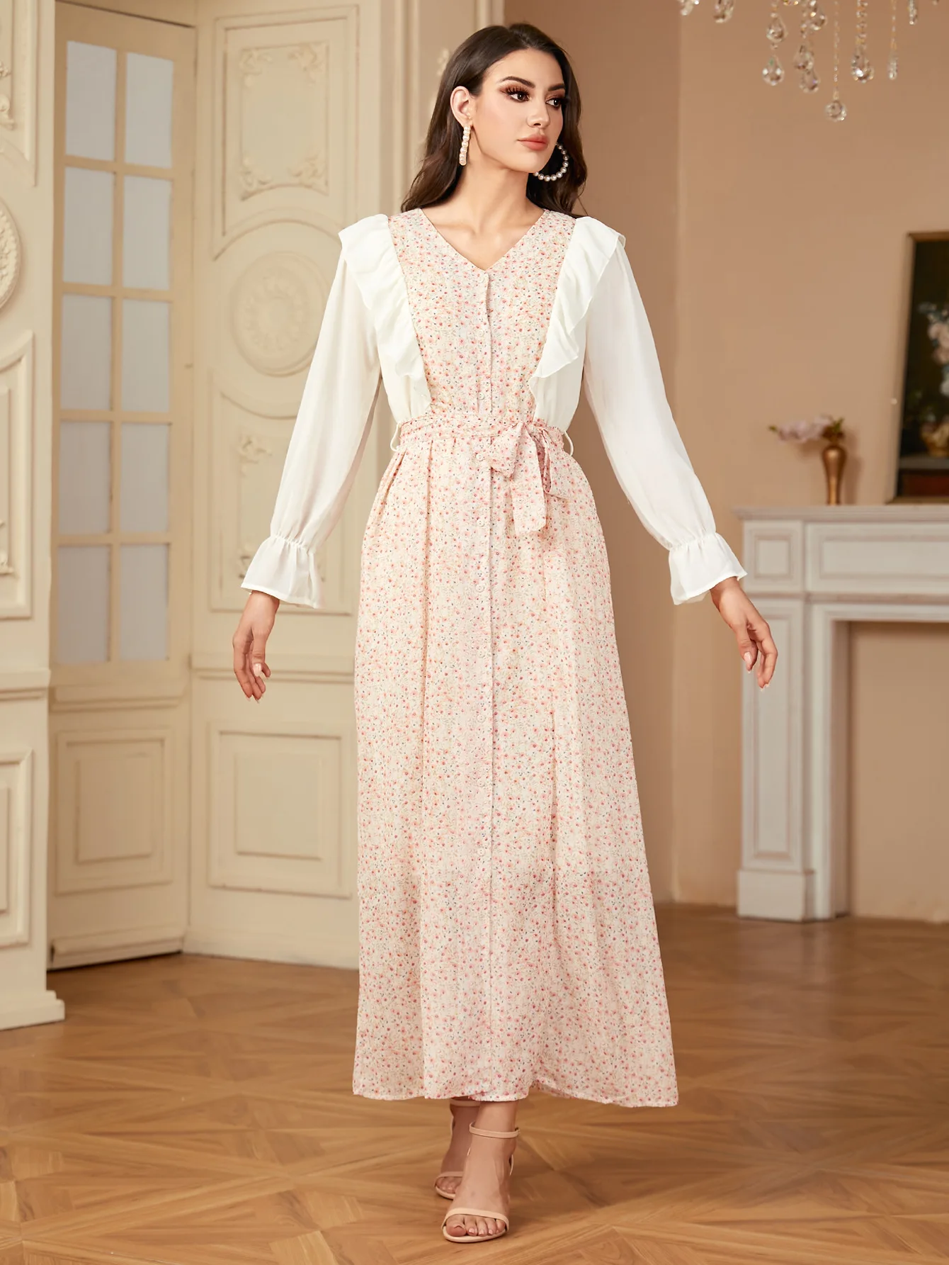 Chiffon Flower Dresses for Women Elegant Abaya Dubai Islam Muslim Dress Women Casual Kaftan Turkey Robe Jalabiya Caftan Djellaba