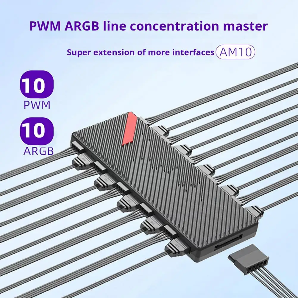 ARGB Fan Hub with 10 Ports PWM Temperature Control Speed Regulation Energy Saving Noise Reduction ARGB Fan Splitter Computer Acc
