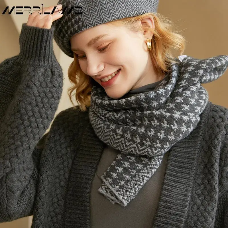 MERRILAMB New High Quality 100% Pure Cashmere Women Scarf Winter Fashion Keep Warm Knitted Pattern Long Scarves 160*30