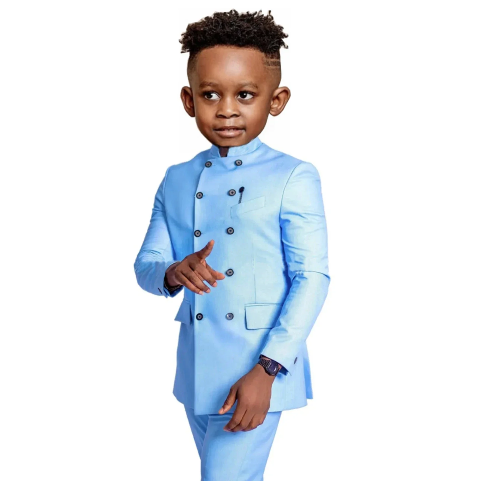 Sky Blue Suit For Kids Children Attire Double Breasted Wedding Blazer Formal Wear Birthday Party Boy Suits 2 PCS Jacket Pant