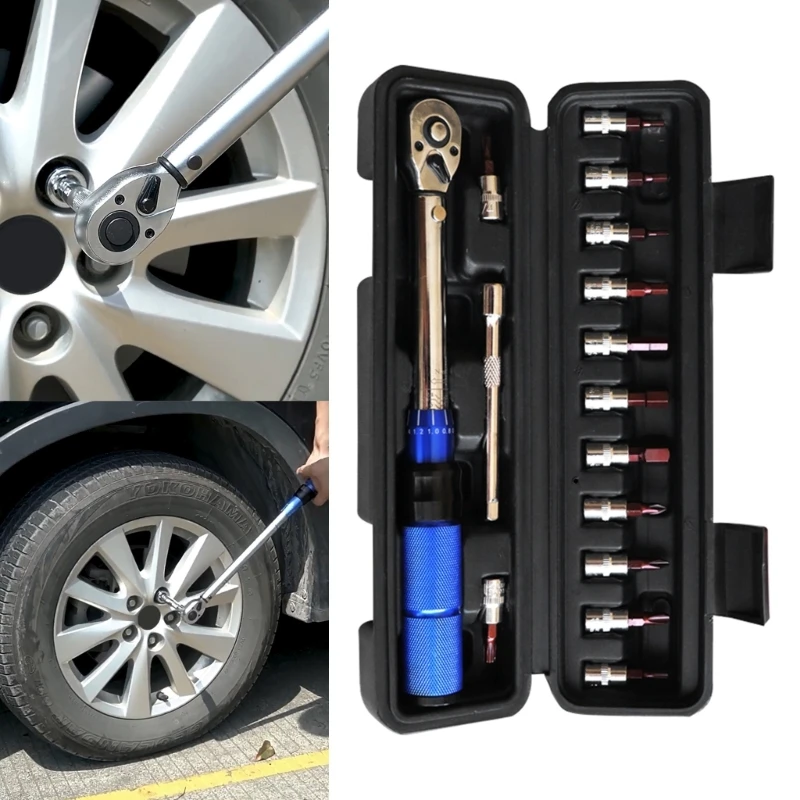 Bike Torque Wrench Set 1/4 Inch Torque Wrench 2-24Nm Bicycles Tool for Mountain Road Bikes Socket Extension Bar M4YD