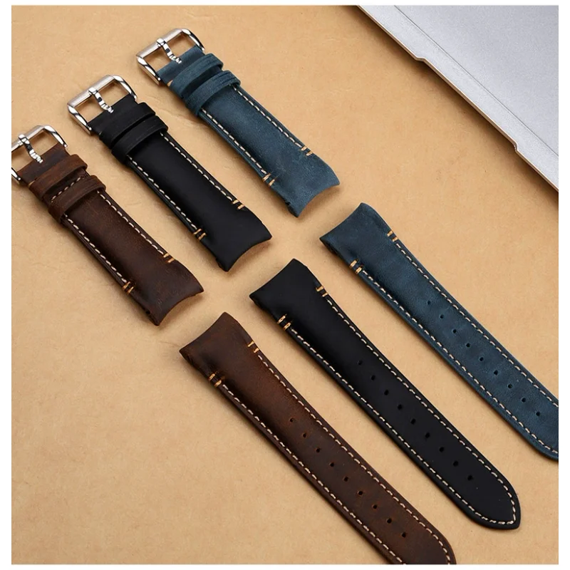 Ремешок для часов из натуральной кожи Arc Crazy Horse 20 мм 22 м для Rolex Black Green Water Ghost Tudor Black Bay Casio, изогнутый ремешок из воловьей кожи