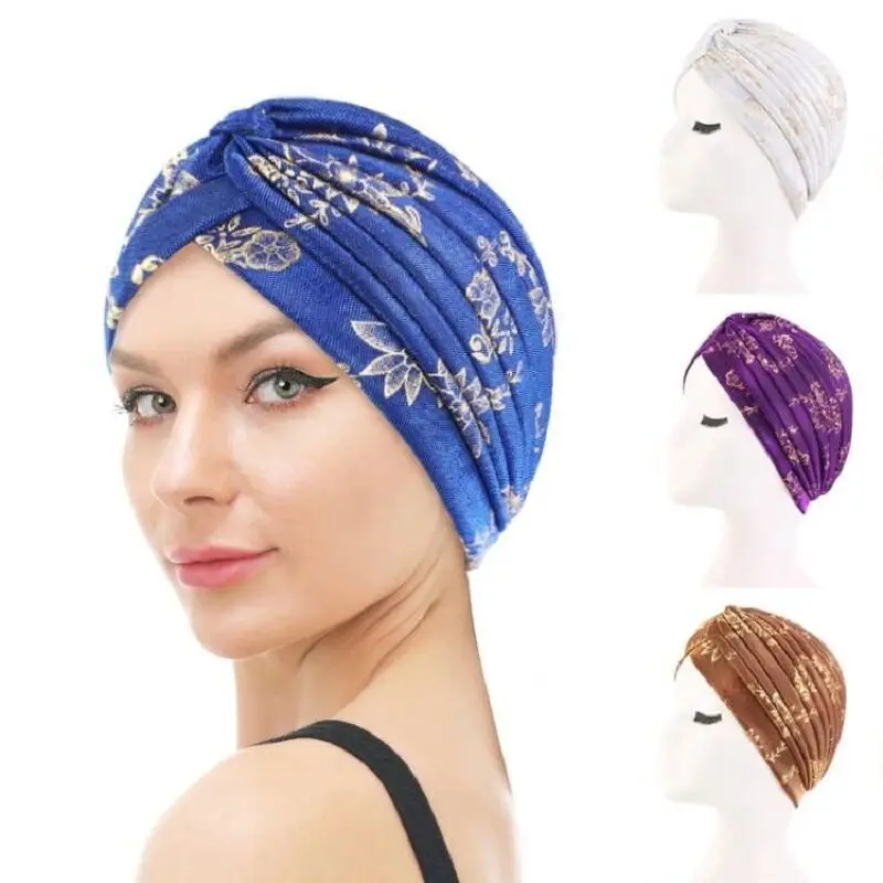 

African Print Pleated Chemo Cap Women Muslim Hijab Turban Beanies Bonnet Hat Headscarf Hair Loss Head Cover Indian Headwear Wrap