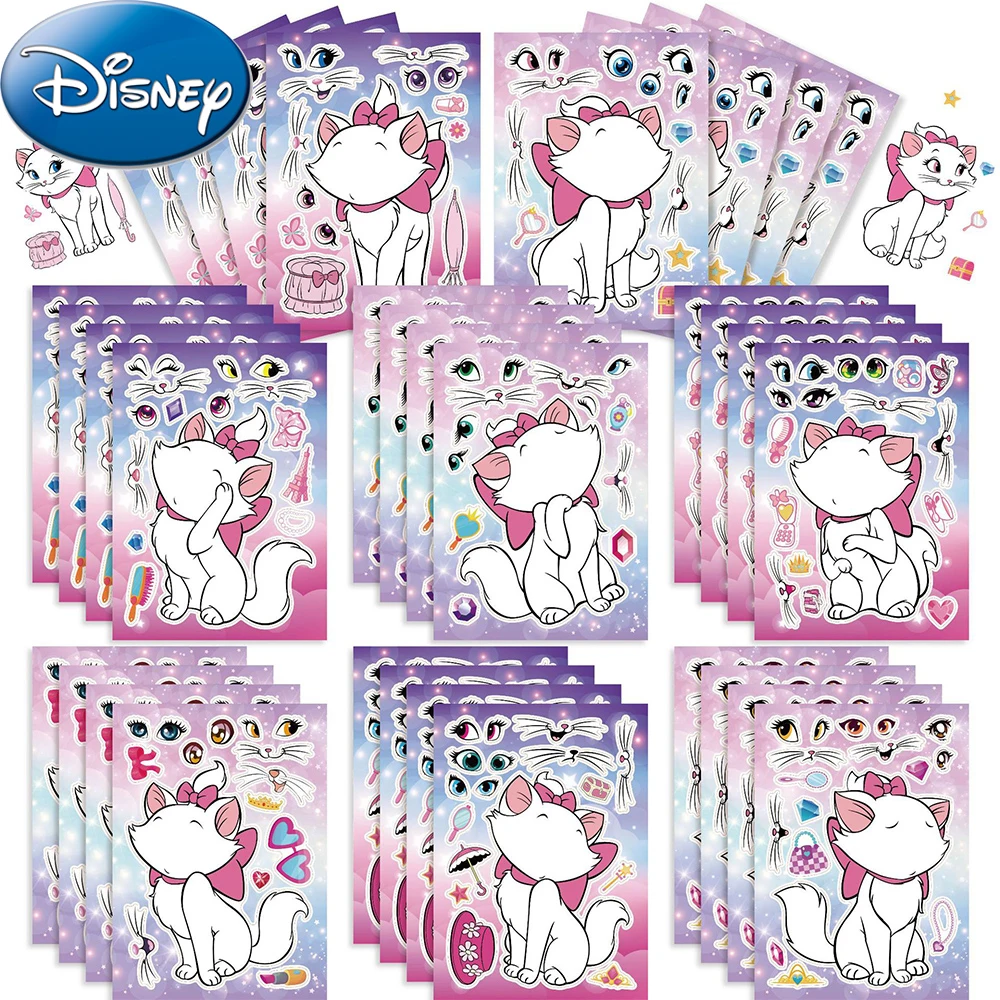 

8/16sheets Disney The Aristocats Marie Cat Puzzle Stickers Make A Face Children DIY Assemble Jigsaw Decals Cute Kids Sticker Toy