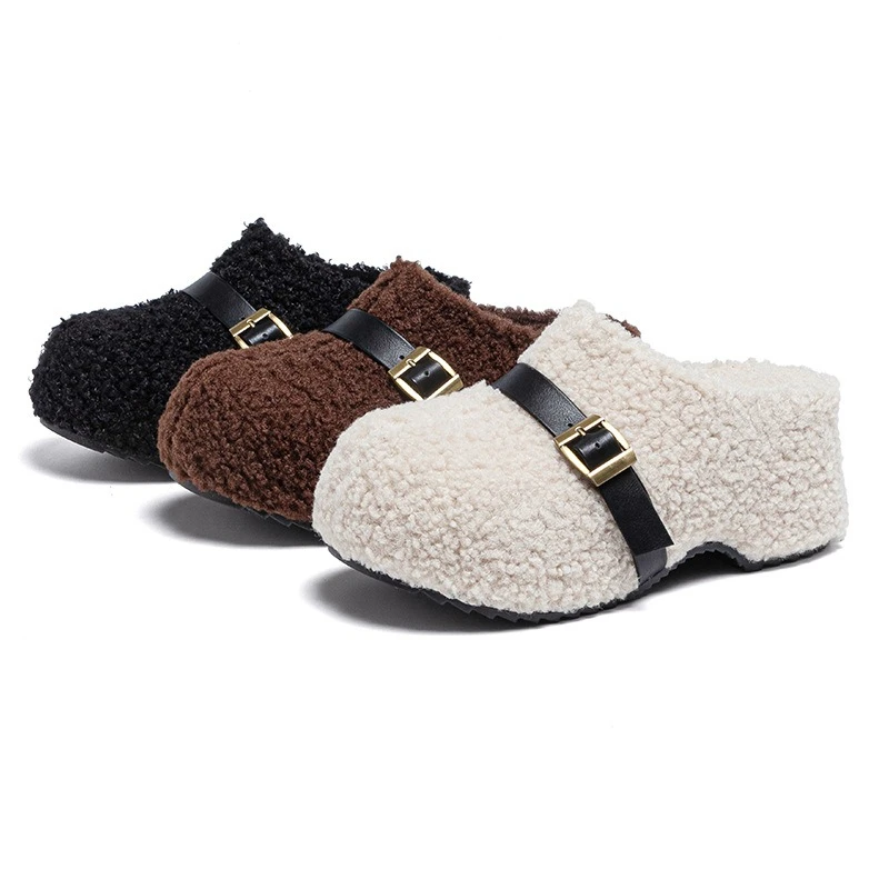 

CICIYANG женские тапочки, новинка 2026, осенние женские тапочки с круглым носком и закрытым носком, пряжкой на ремне, женские тапочки на платформе в стиле ретро