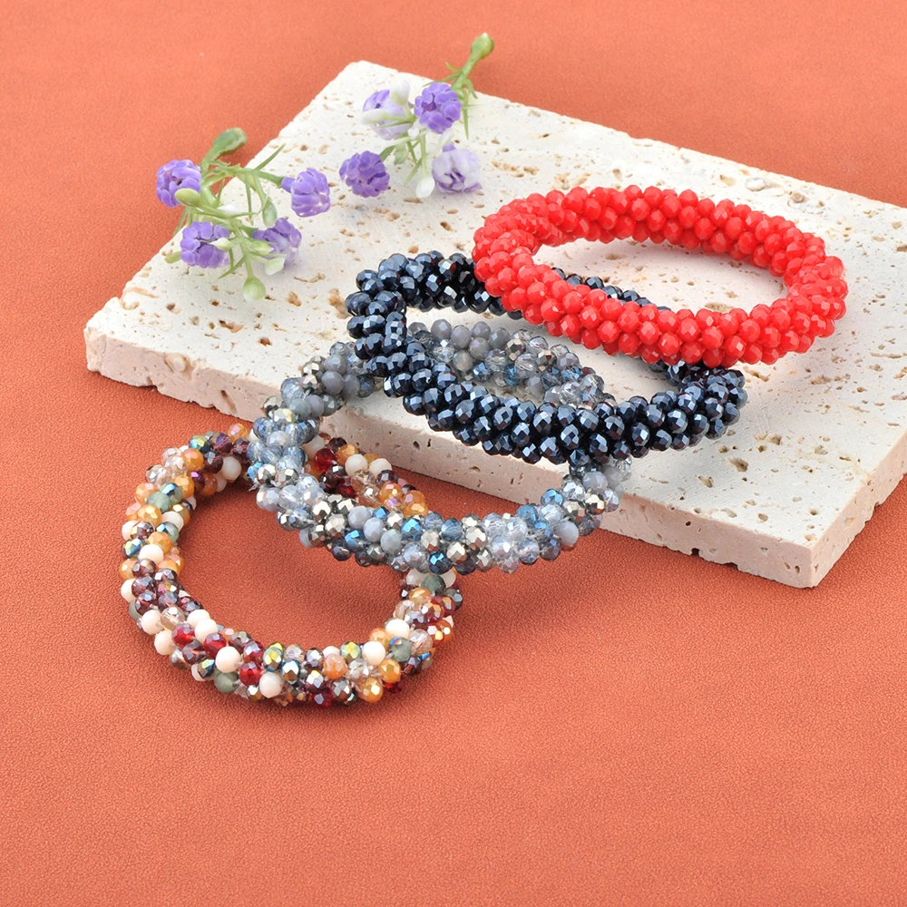 JeeMango Mode Kristall Perlen Elastische Handgemachte Strang Armband Armreif für Frauen Geschenk Mehrfarbige Armbänder Schmuck Boho B25218