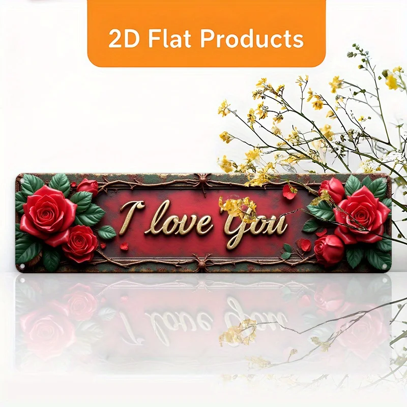Vintage I Love You Aluminum Wall Art 3.94x15.75in Waterproof Durable Metal Sign for Home Living Room Cafe  Garage Study Decor