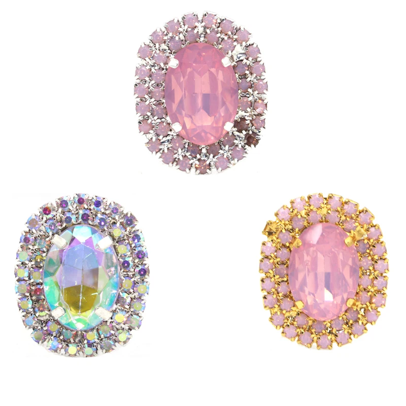 New 5PCS29*24MM Colorful Oval Flat Bottom Water Diamond Buckle Alloy Gem Hand Sewn Clothing Jewelry Accessories