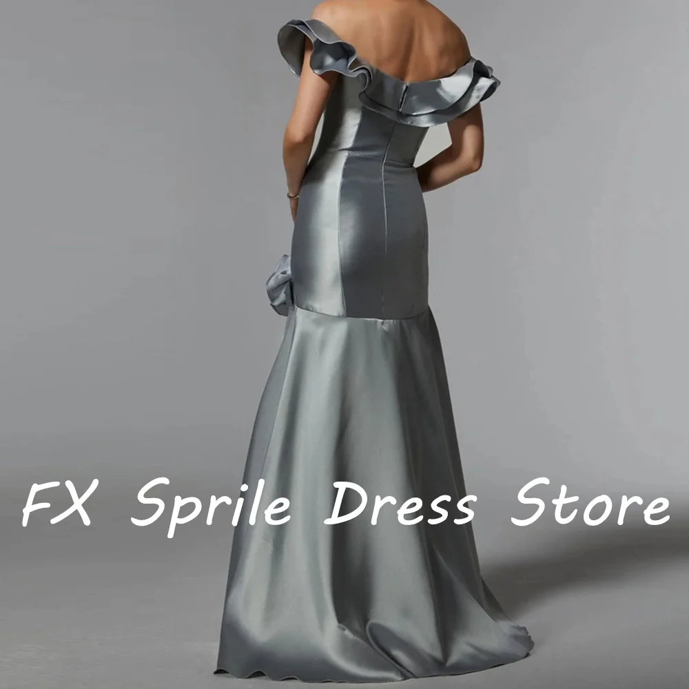 Customized3D Flowers Solid Color Strapless Off the Shoulder Satin Backless Straight Purple Sweep Train Elegant Luxury Evening Dr