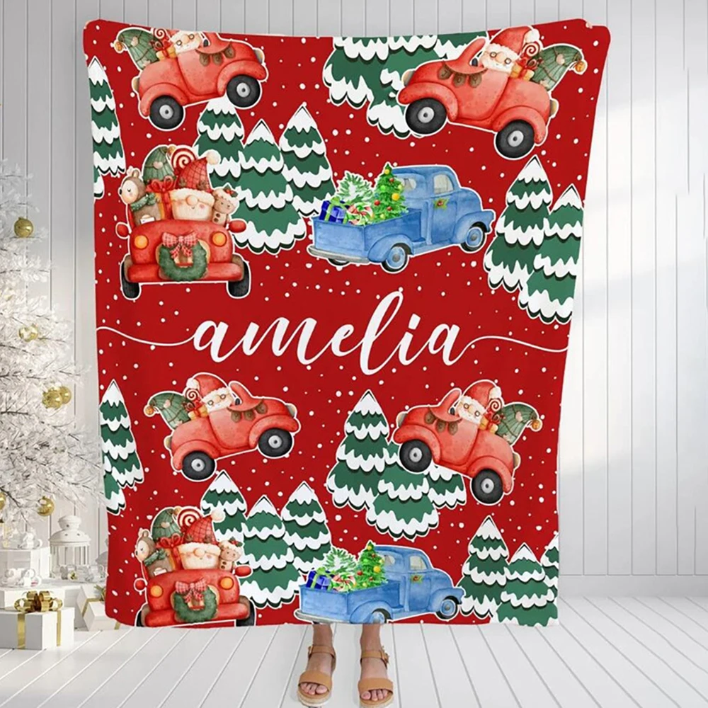 

HX Christmas Blanket Cartoon Red Truck Tree 3D Printed Flannel Throw Blankets for Bed Sofa Plush Quilts Gifts 180x150cm