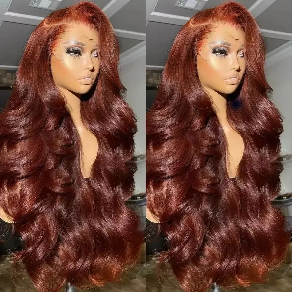 

32 36 Inch Reddish Brown Body Wave 200% Water Wave 13x6 HD Lace Front Wig 13x4 Lace Frontal Human Hair Wigs For Women PrePlucked