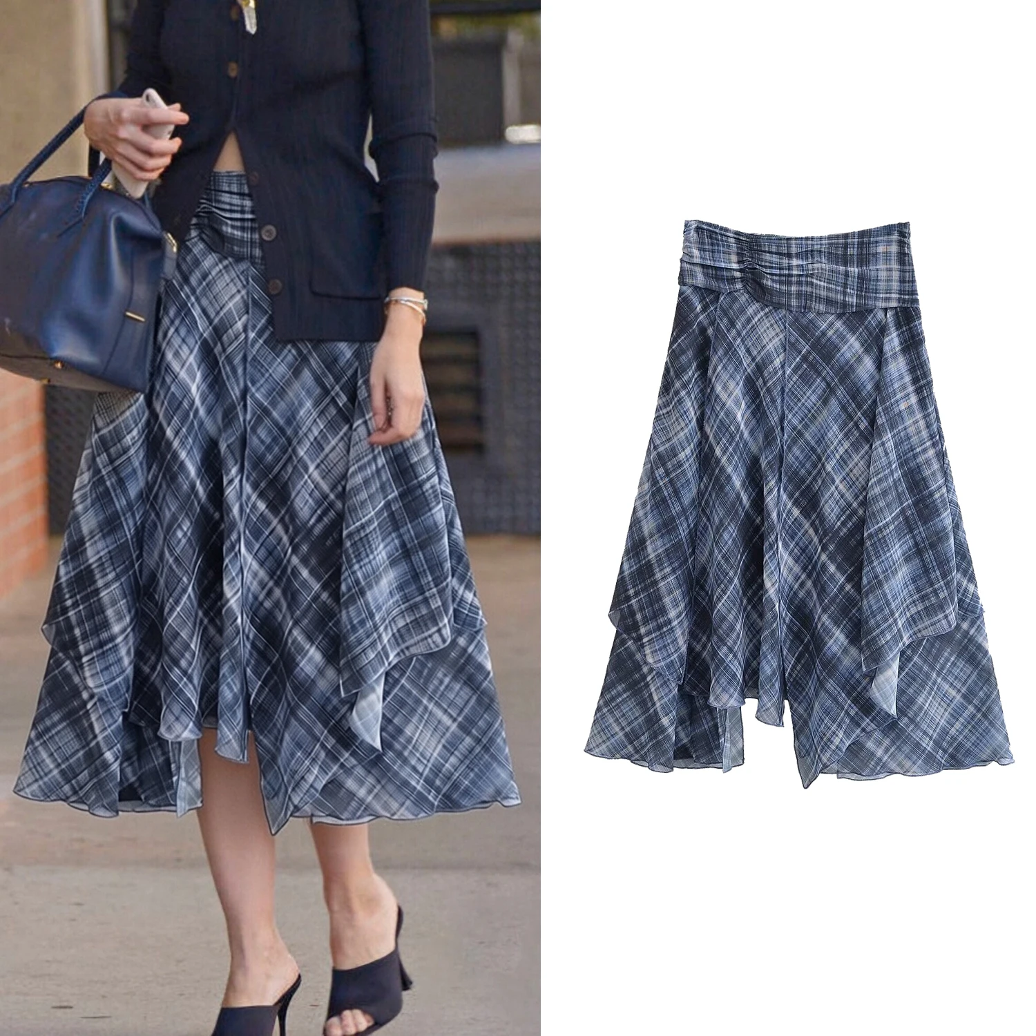 

Женская складная универсальная юбка А-силуэта средней длины с высокой талией, весенне-летняя, шикарная, асимметричная, с сетчатым узором, миди-юбка