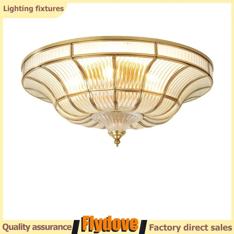 European style copper bedroom circular ceiling light creative aisle living room bedroom household LED lighting fixtures 220V