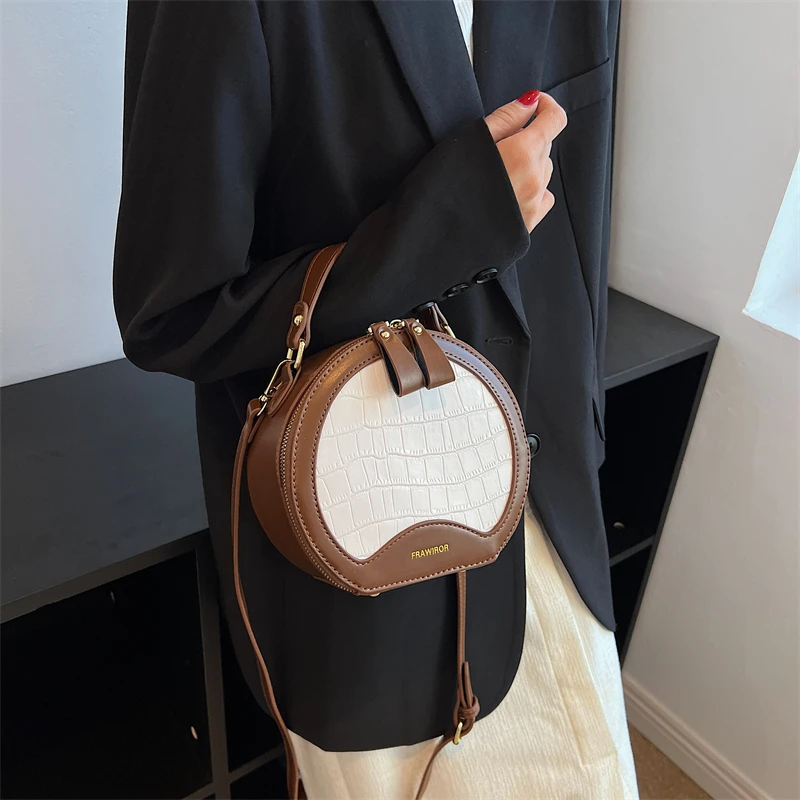 Round Handbag Tote Vintage Crocodile Pattern Crossbody Bag For Women 2024 Mini Small Bag Trendy Messenger Bag Alligator Purse