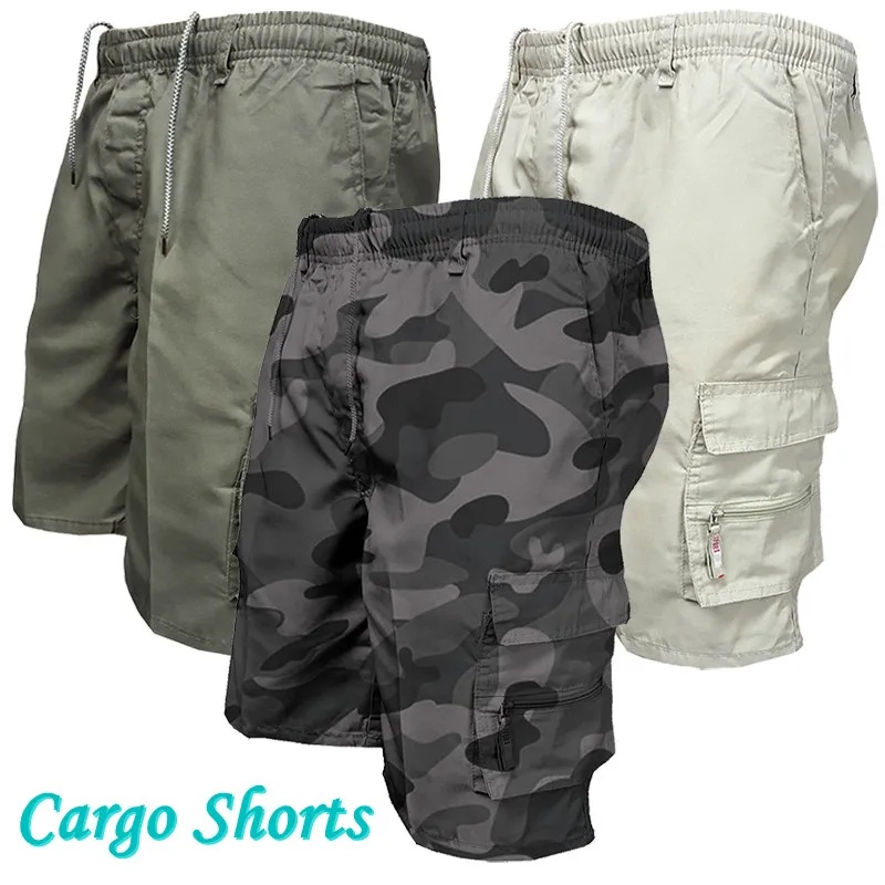 Pantalones cortos con estampado de camuflaje para hombre, Shorts Cargo, informales, holgados, con cordón