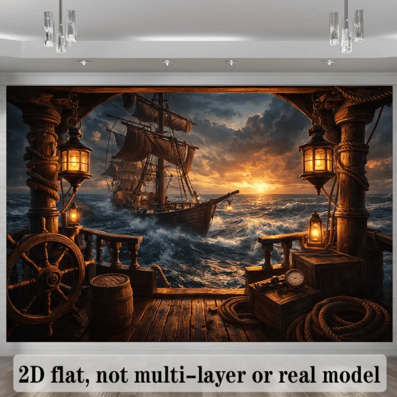 Nautical Pirate Ship Sunset Wall Tapestry Canvas Decor Sailing Ocean Art Gallery Hanging Home Room Decoration Vintage Style