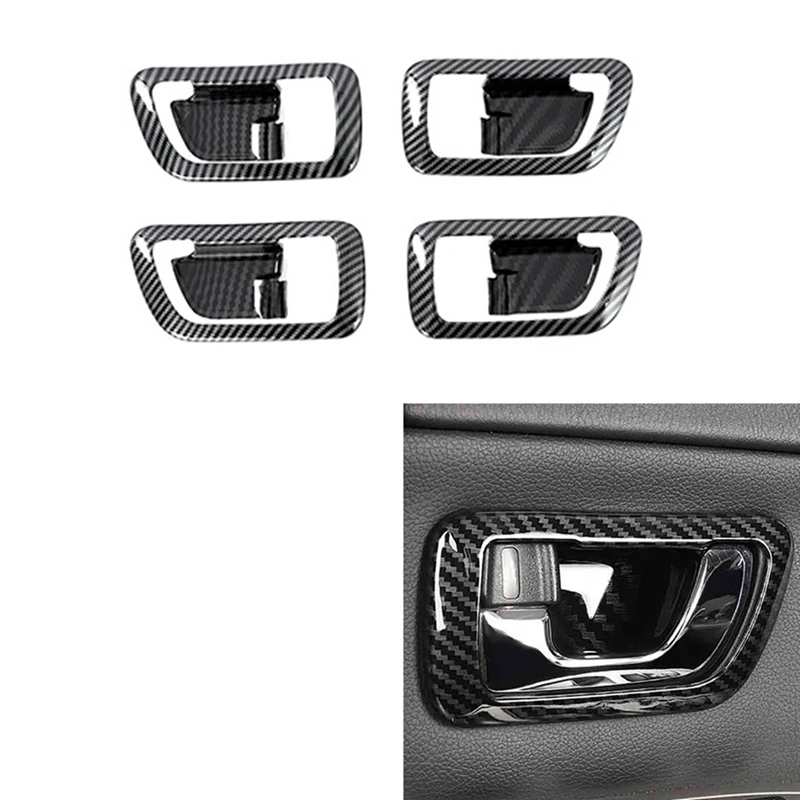 4Pcs Inner Door Handle Bowl Panel Cover Trim Carbon Fiber Accessories For Pajero 2007-2019