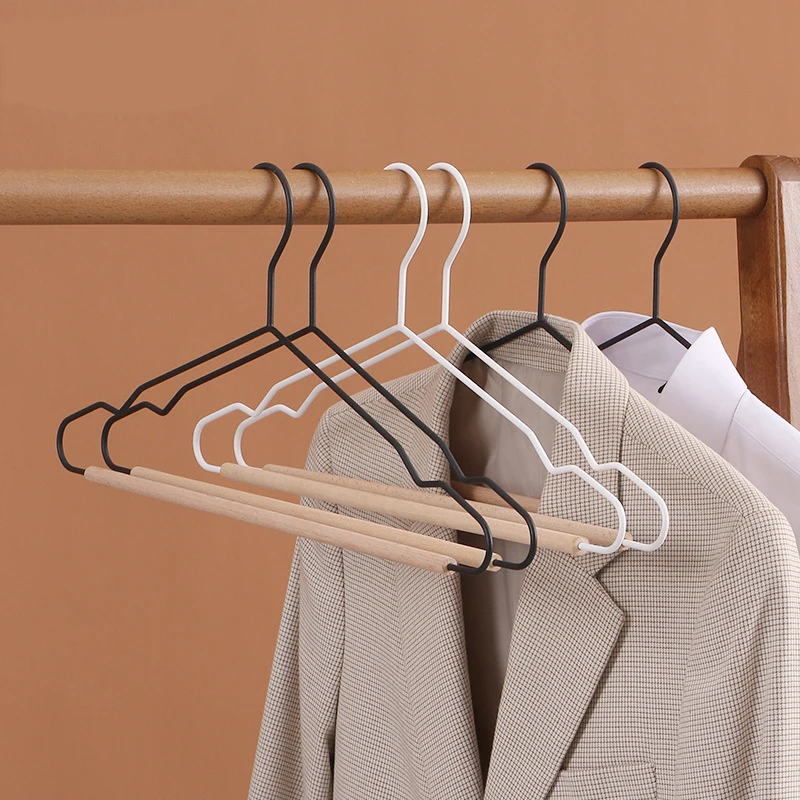 Wood Metal Clothing Rack with Clips Clothes Hanger Fashion Skirt Clamp Garment Closet Organizers Wooden Trousers Hanger 