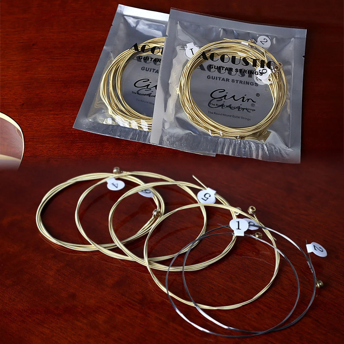 Civin 1Set Folk Guitar Brass Strings Set-6pcs with 1-6 Labels, Anti-Oxidation,Bright Projection, Easy Install, Beginner Friendly