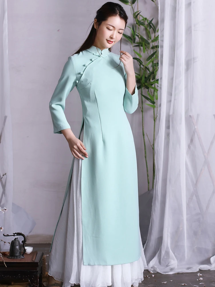 

Tao Yue Return Spring Autumn Original Design Wind Zen Tea Dr Slimming Fairy Ao Dai High Waist Dr