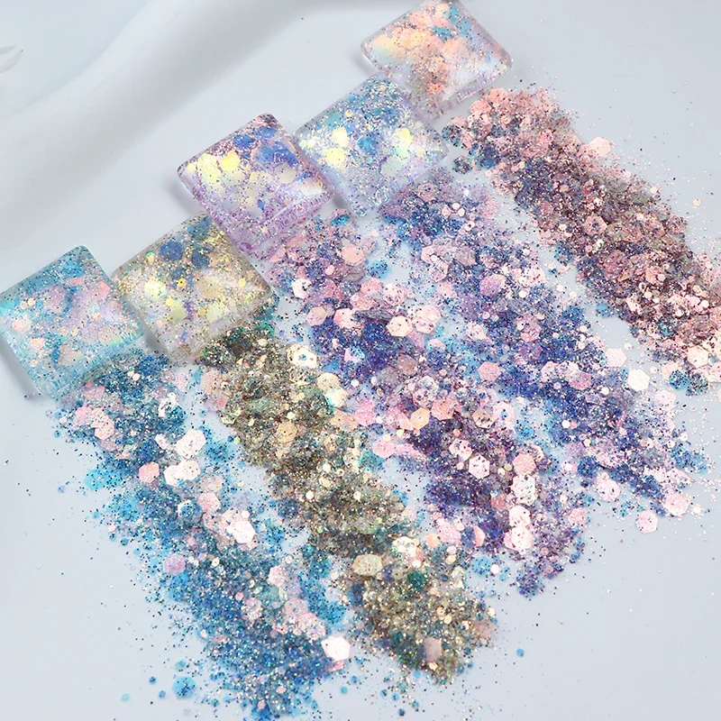 10 ml Mermaid Chunky Glitter Sequins Epoxy Resin Filling Hexagon Sequins Mixed Size Sparkly DIY Epoxy Silicone Resin Mold Filler