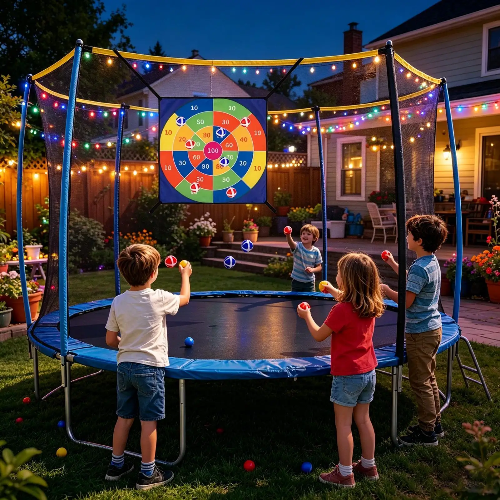 Trampoline Basketball Hoop With Solar Lights Dart Board Toys Basketball Hoop For Trampoline Outdoor For Kids Boys Girls Adults