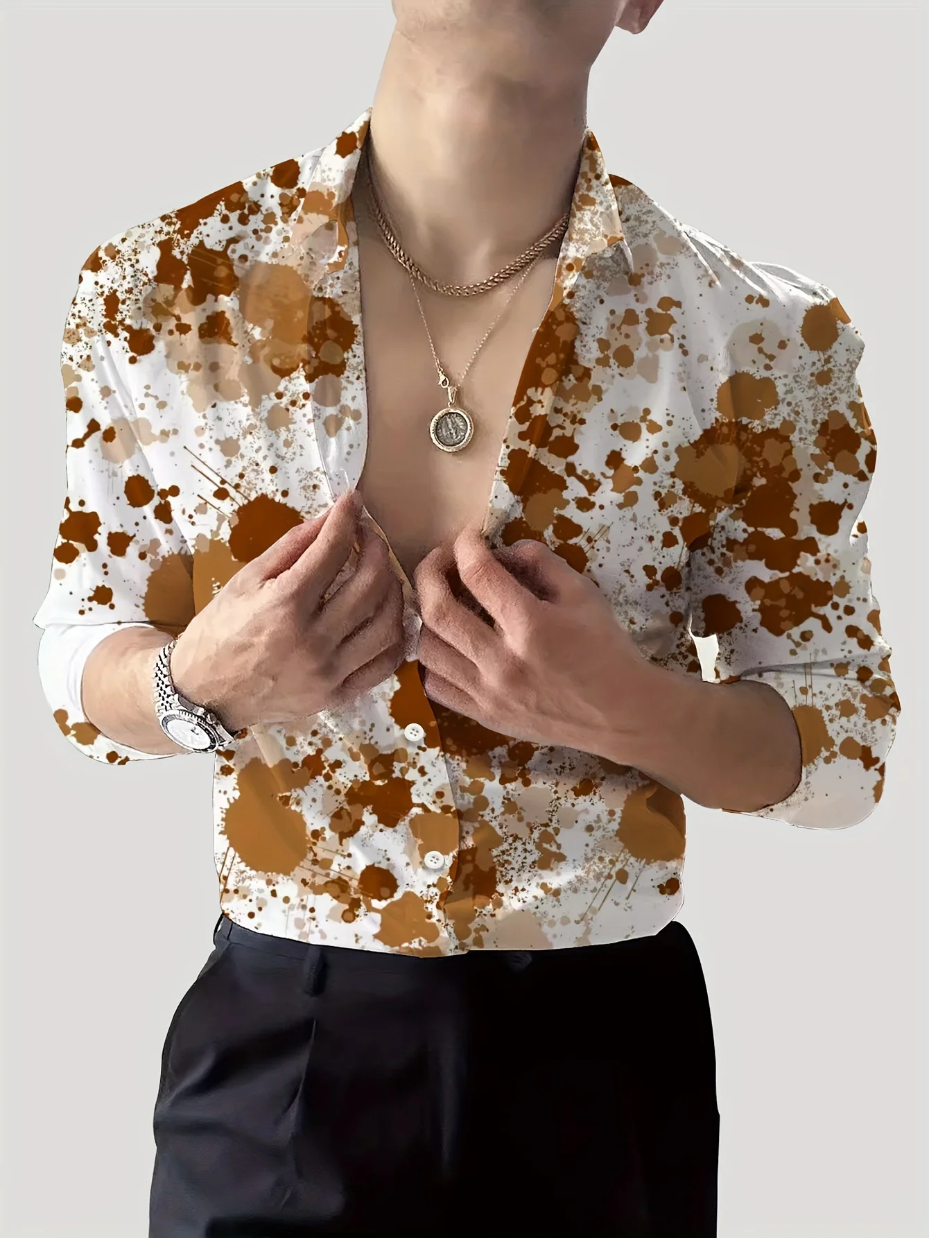 Men's Shirt Spring and Autumn New Long Sleeve Shirt with Lapel Fashion Design Elements, Hawaiian Shirt Print Number 3D,