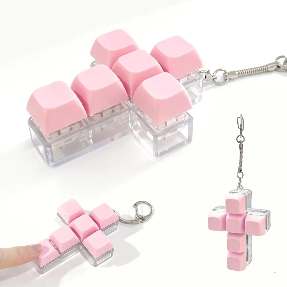 5-20Pcs Cross Keyboard Keycap Fidget Keychain Stress Relief Charm Office Birthday Christmas Back To School Party Souvenir Gift