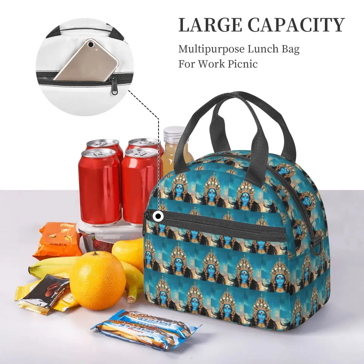 Cosmic Kali Ma - Hindu Goddess Of Destruction Insulated Lunch Bag for Women Kids Leakproof Food Boxes Thermal Lunch Box Tote