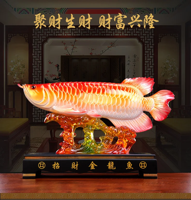 Large # Good luck FENG SHUI ART statue HOME OFFICE company SHOP TOP Efficacious Talisman Money Drawing Arowana Golden Fish