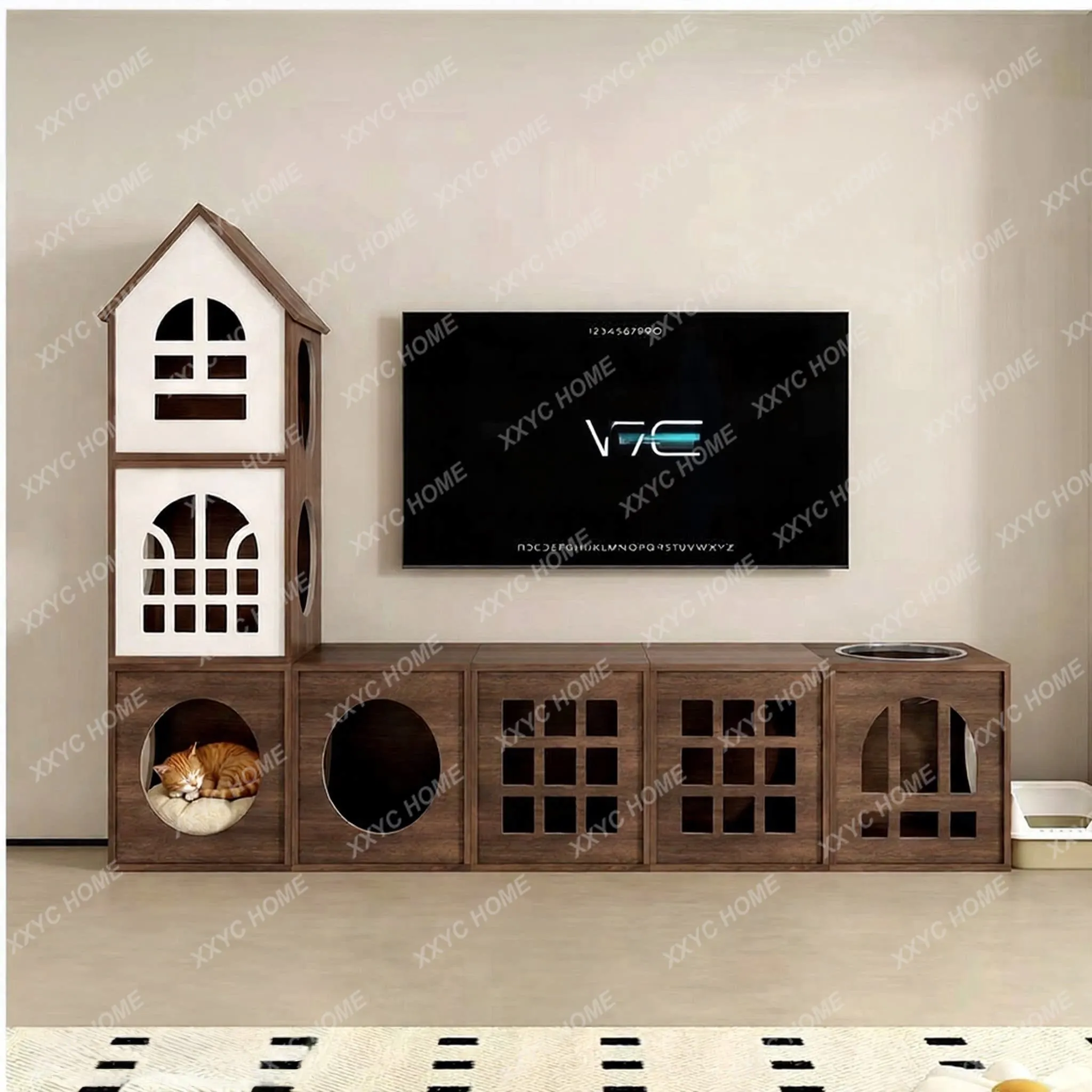 Living room TV cabinet cat climbing frame integrated household does not occupy an area of free combination cat nest