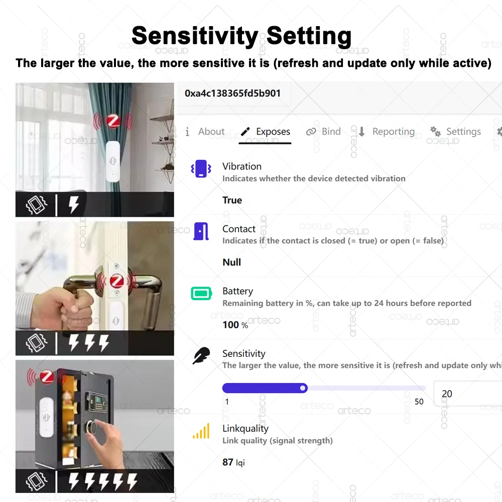 ZigBee 스마트 진동 센서 실시간 진동 모니터 센서 보안 보호 Zigbee2MQTT 홈 어시스턴트와 호환 가능 썸네일 3