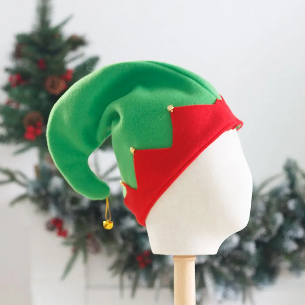 Clown Cap Plush Ball Snowman Red Green Patchwork Beanies With Metal Bell Velvet Hats Korean Winter Caps Women Christmas Hats