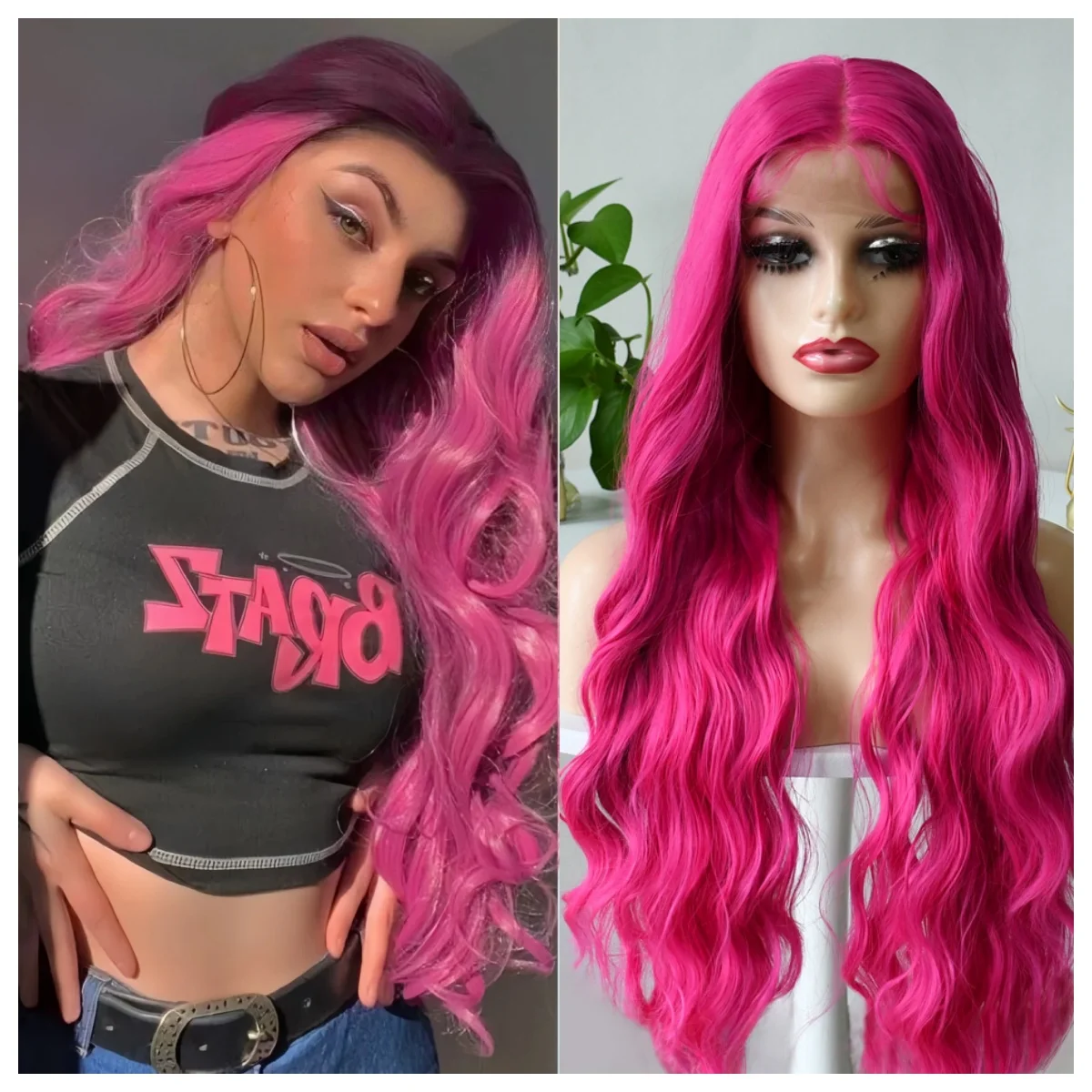 Pink Wig HD Transparent Lace Frontal Wig 13x4 Wig 30 Inch Body Wave Wig 250 Density Water Wave Synthetic Lace Front Wig pelucas