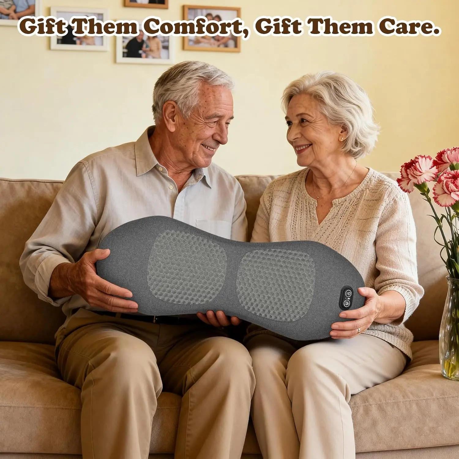 3 in1 Triple Fusion Back Massager， Lumbar Support Pillow withHeat, Vibration & Adjustable Traction -Memory Foam Back Massager