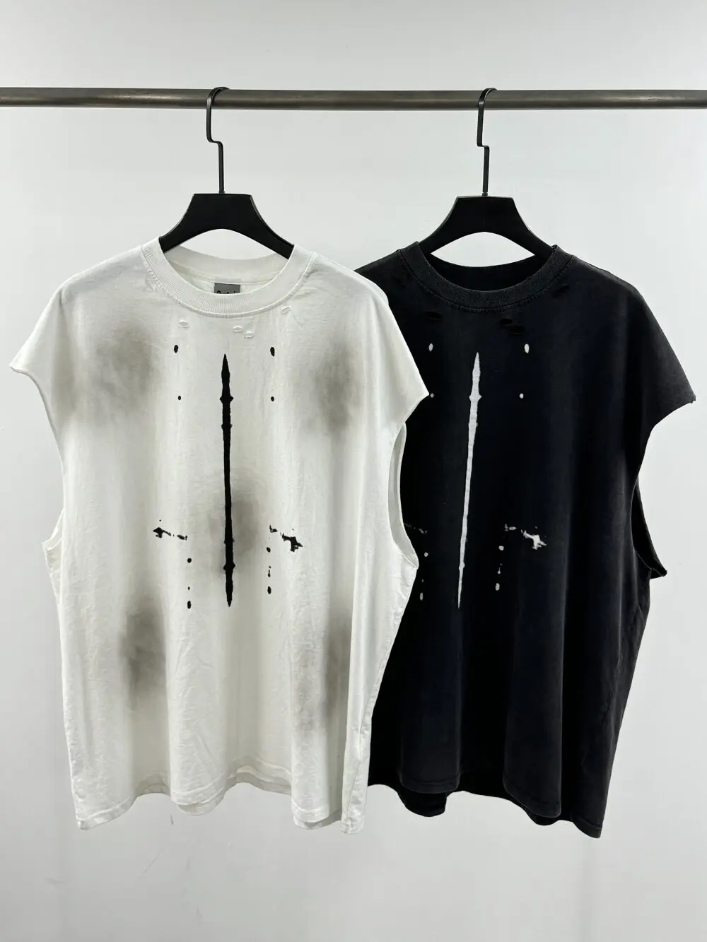 

"ABSTRACT CROSS" Limited American retro hand-worn washed water old sleeveless vest T-shirt