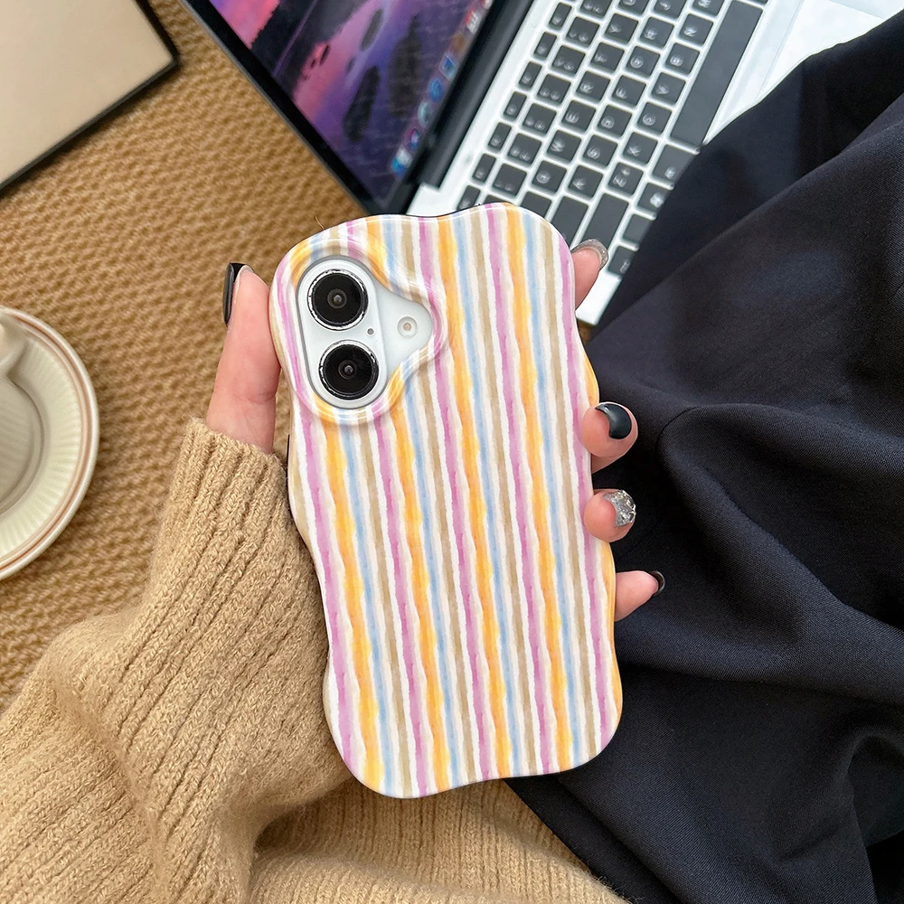 Luxuriöse 2-in-1 Glänzende Zweifarbige Wellenstreifen-Hülle für iPhone 13 14 15 16 17 18 Pro Max mit Farbkollisions-Design und Stoßfestem Schutz – Detail 13