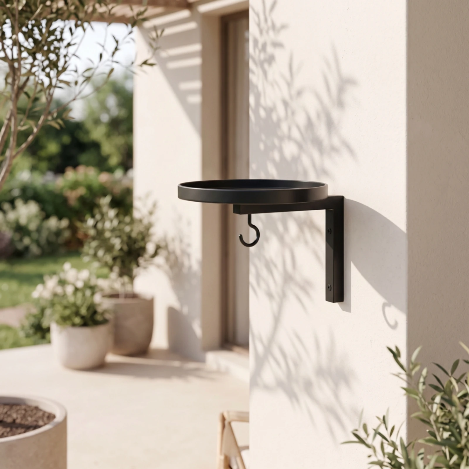 Wall-Mounted Bird Bath with Hook Sturdy Wall Bird Bath Garden Decor Heavy-Duty Hardware Multi-Purpose for Gardeners, Fence view 5