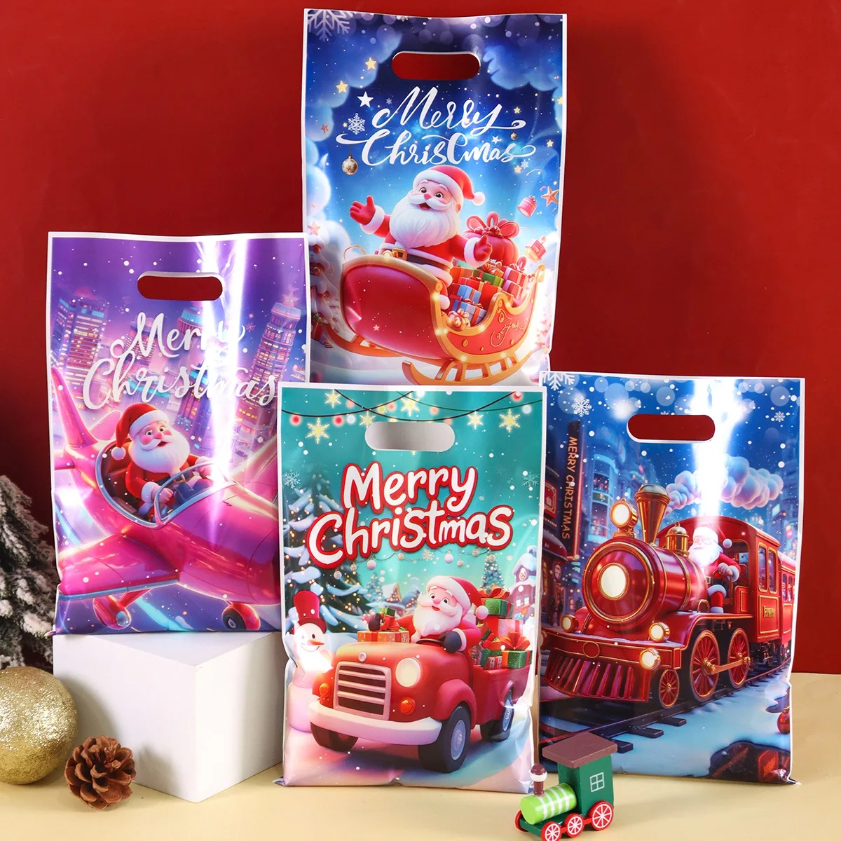 10/20/50 Stück Weihnachts-Süßigkeits-Geschenktüte, 4 Design-Einkaufstaschen, frohe Weihnachten, Dekoration für Zuhause, 2025, Navidad, Natal-Geschenk, Neujahr 2026