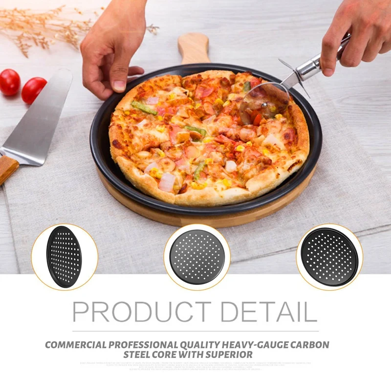 2 Pack 11 Inch Personal Perforated Pizza Pans Carbon Steel With Nonstick Coating Easy To Clean Pizza Baking Tray