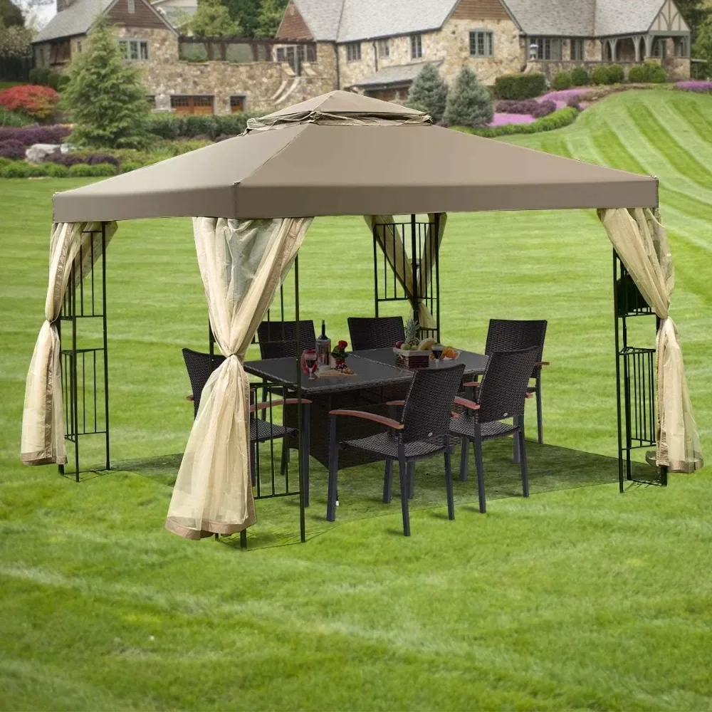 10x10 Feet Patio Gazebo, Outdoor Gazebo Canopy Shelter w/Netting, Steel Frame Gazebo Tent w/ 100 Square Feet of Shade