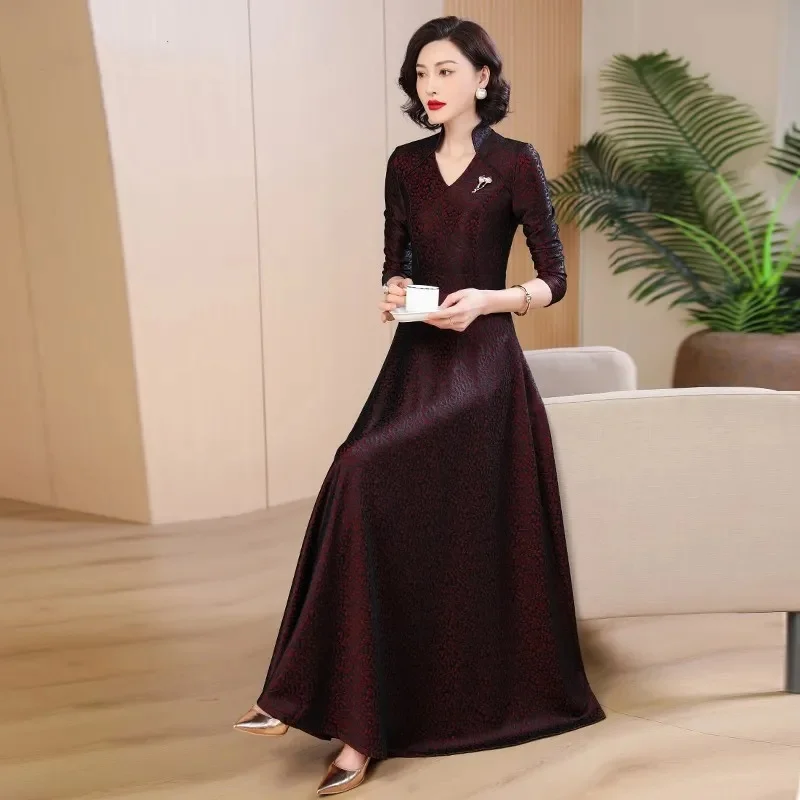 Spring Autumn Dress High End Women\'s Elegant Long Dresses 5XL Large Size Temperament Evening Party Dresses Female Maxi Vestidos