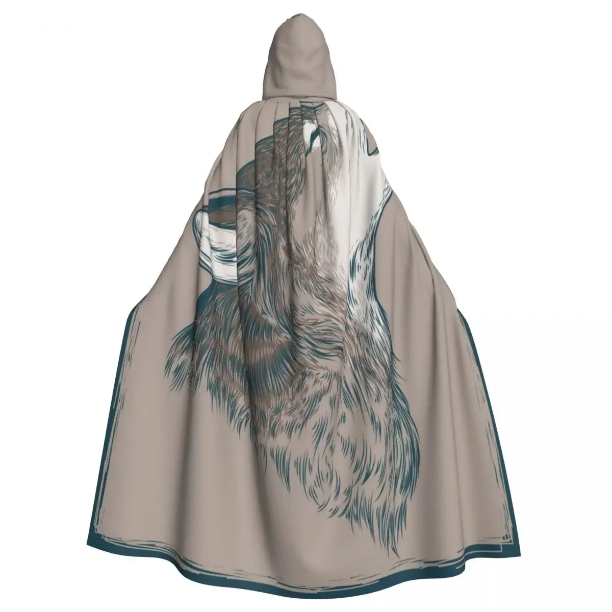 Howling Wolf Hooded Cloak Polyester Unisex Witch Cape Costume Accessory