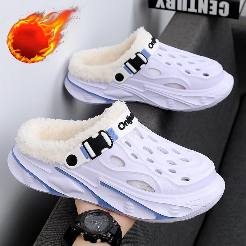 

Men's Cotton Slippers for Autumn and Winter, Non-Slip, Fleece-Lined, Warm, Dual-Use for Home and Outdoor, Closed-Toe Cotton Shoes