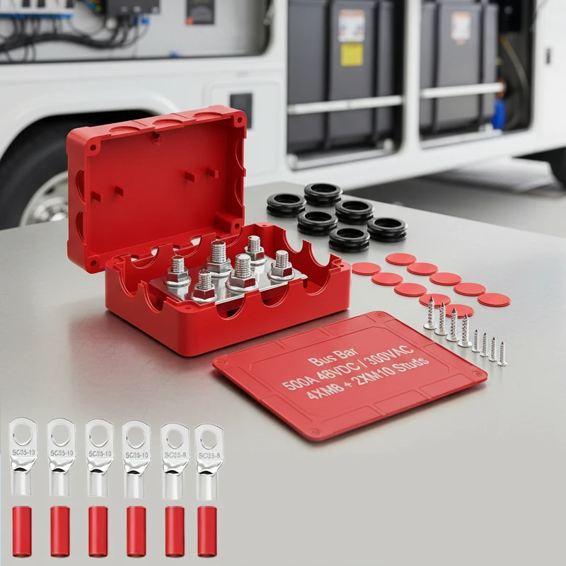 

500A Bus Bar Waterproof Power Distribution Block with 4*M8+2*M10 Studs 48V DC Automotive Marine Battery