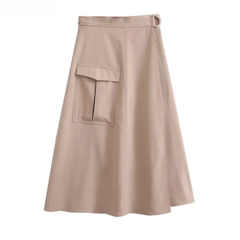 

New Women's Wrap Around Pocket Decoration Workwear Skirt